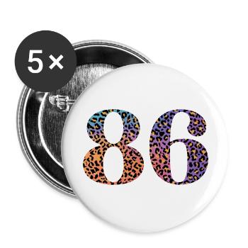 86e anniversaire léopard - Lot de 5 grands badges (56 mm) - blanc - Devant