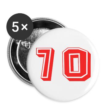 70. 70 ANS. 70e ANNIVERSAIRE. ANNIVERSAIRE 70 ANS. - Lot de 5 grands badges (56 mm) - blanc - Devant