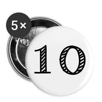 10. 10 JAHRE. 10-JÄHRIGES JUBILÄUM. 10-JÄHRIGES JUBILÄUM. - Buttons groß 56 mm (5er Pack) - Weiß - Vorne