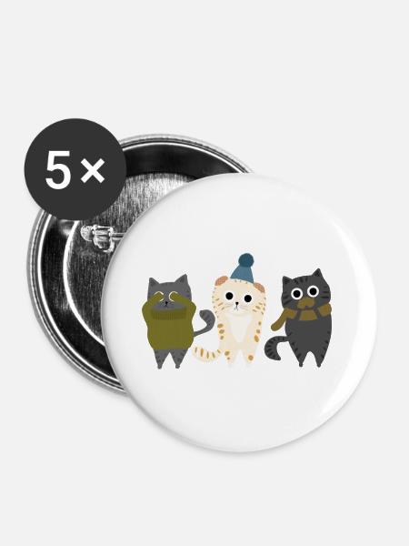 Drei Katzen - Buttons groß 56 mm (5er Pack) - Weiß