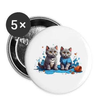 Cat Lovers in Blue Puddle - Buttons large 2.2''/56 mm (5-pack) - white - Front