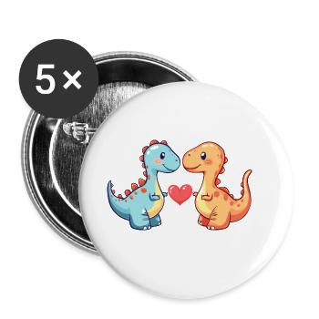 Dinosaurier brontosaurus Paar Verliebt Valentinsta - Buttons groß 56 mm (5er Pack) - Weiß - Vorne