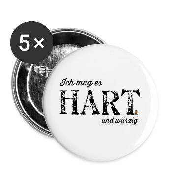Hart und Würzig Textdesign - Buttons groß 56 mm (5er Pack) - Weiß - Vorne