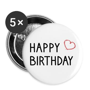 ANNIVERSAIRE. HAPPY BIRTHDAY. JOYEUX ANNIVERSAIRE. - Lot de 5 grands badges (56 mm) - blanc - Devant