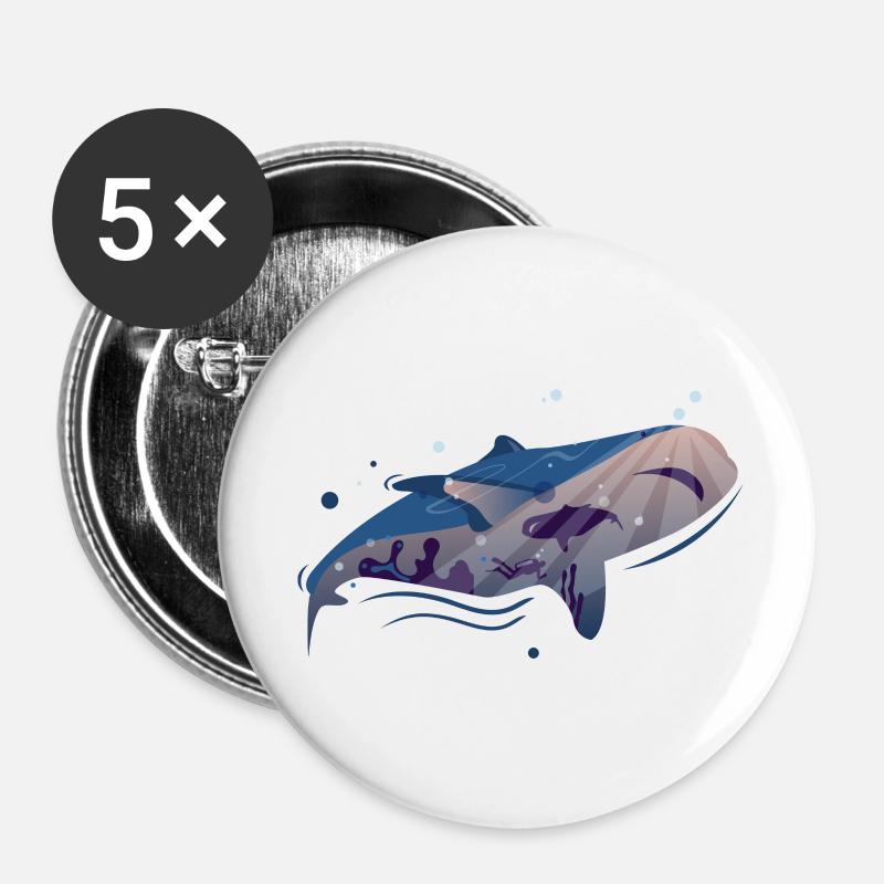 Wal Blauwal - Buttons groß 56 mm (5er Pack) - Weiß