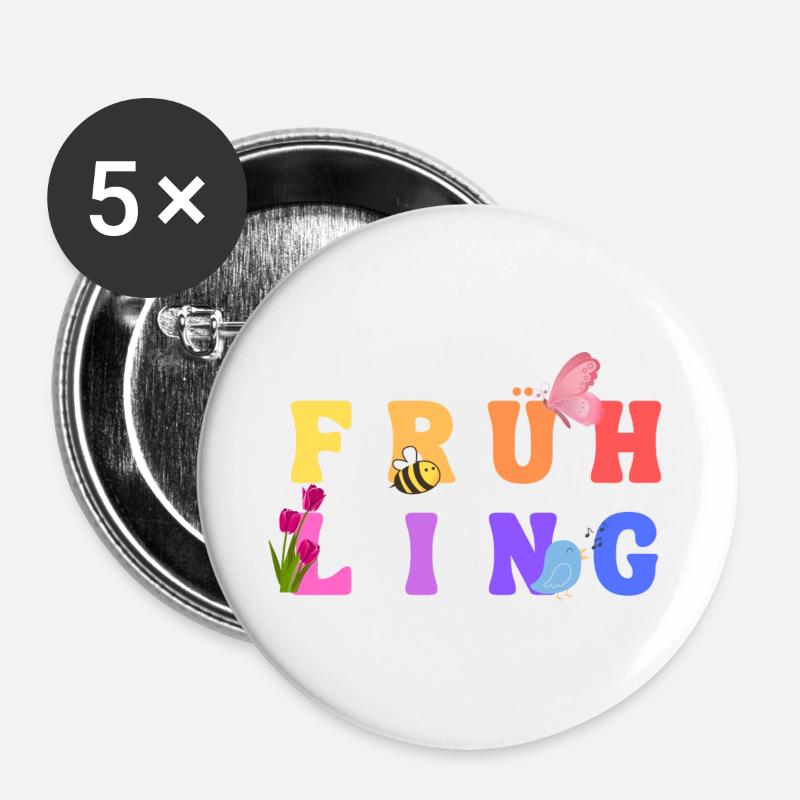 Frühling - Jahreszeit - Buttons groß 56 mm (5er Pack) - Weiß