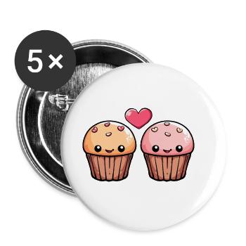 Cupcake Couple Love Heart Valentine's Day - Buttons large 2.2''/56 mm (5-pack) - white - Front