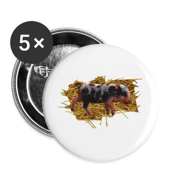 Tierbabys Jungen, geflecktes Schwein - Buttons groß 56 mm (5er Pack) - Weiß - Vorne