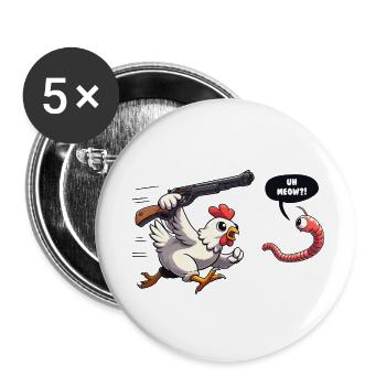 Euh MIAOU Drôle de ver chat poulet disant - Lot de 5 grands badges (56 mm) - blanc - Devant