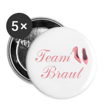 Team Braut | Junggesellinnenabschied - Buttons groß 56 mm (5er Pack) - Weiß - Vorne
