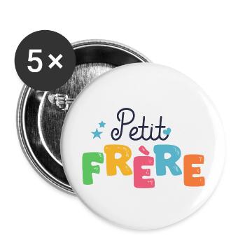 petit frère Cadeau naissance famille - Lot de 5 grands badges (56 mm) - blanc - Devant