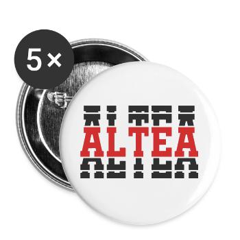Altea T-Shirt T-Shirt Geschenkidee gestapelter Text - Buttons groß 56 mm (5er Pack) - Weiß - Vorne