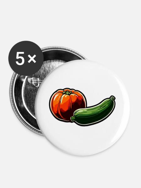 Lebensmittel / Gemüse / Markt / Vitamine / Design - Buttons groß 56 mm (5er Pack) - Weiß