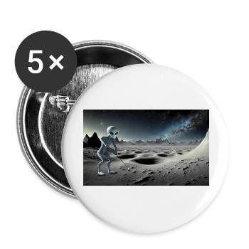 grey alien on the moon surface – playing golf - Buttons large 2.2''/56 mm (5-pack) - white - Front