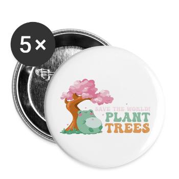 Save the World, Plant Trees - Cute Frog - Arbor - Buttons large 2.2''/56 mm (5-pack) - white - Front