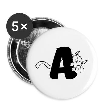 Cat Letter A - Buttons large 2.2''/56 mm (5-pack) - white - Front