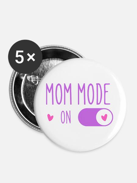 Aktiver Mom-Modus Lila - Buttons groß 56 mm (5er Pack) - Weiß