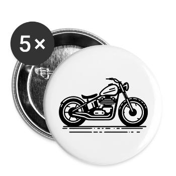 Minimalistisches Vintage Bobber Motorrad schwarz - Buttons groß 56 mm (5er Pack) - Weiß - Vorne