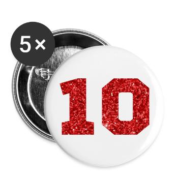 Numéro 10 paillettes rouge - 10e anniversaire - Lot de 5 grands badges (56 mm) - blanc - Devant