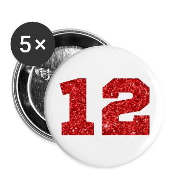 Numéro 12 paillettes rouge - 12e anniversaire - Lot de 5 grands badges (56 mm) - blanc - Devant