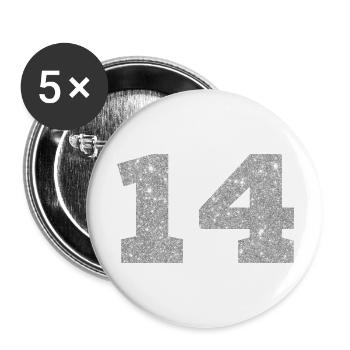 Number 14 Silver Glitter - 14th Anniversary - Buttons large 2.2''/56 mm (5-pack) - white - Front