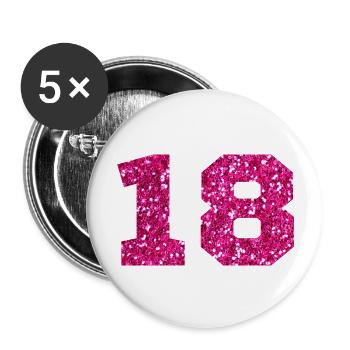 Numéro 18 paillettes rose - 18e anniversaire - Lot de 5 grands badges (56 mm) - blanc - Devant