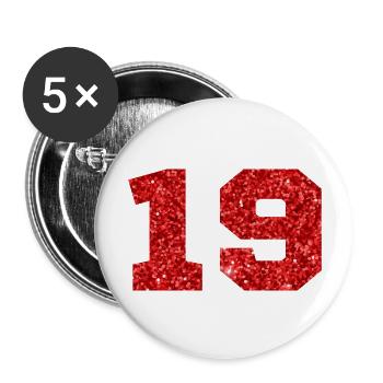 Nummer 19 Roter Glitzer - 19-jähriges Jubiläum - Buttons groß 56 mm (5er Pack) - Weiß - Vorne