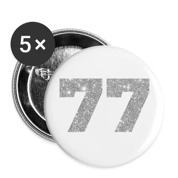 Number 77 Silver Glitter - 77th Anniversary - Buttons large 2.2''/56 mm (5-pack) - white - Front