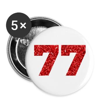 Numéro 77 paillettes rouge - 77e anniversaire - Lot de 5 grands badges (56 mm) - blanc - Devant