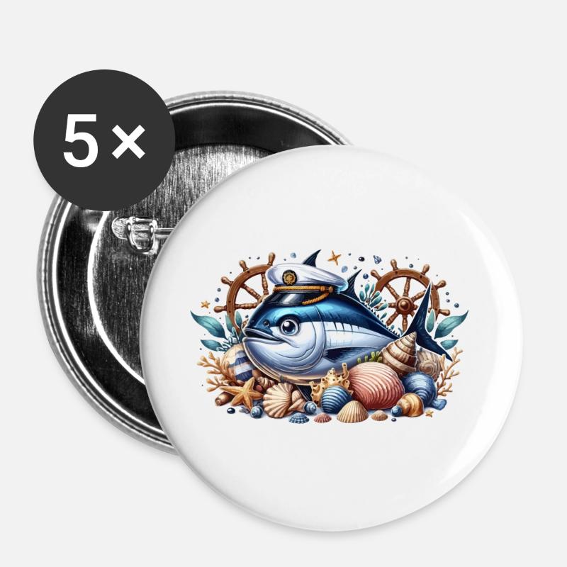 Captain Tuna - Buttons large 2.2''/56 mm (5-pack) - white