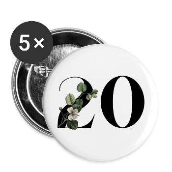 Numéro 20 floral vert -20e anniversaire floral - Lot de 5 grands badges (56 mm) - blanc - Devant