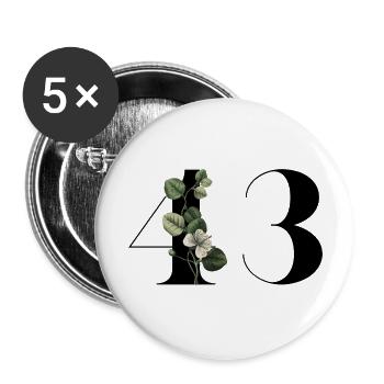 Numéro 43 floral vert - 43e anniversaire floral - Lot de 5 grands badges (56 mm) - blanc - Devant