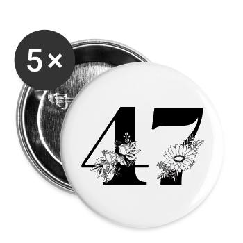 Numéro 47 floral vert - 47e anniversaire floral - Lot de 5 grands badges (56 mm) - blanc - Devant