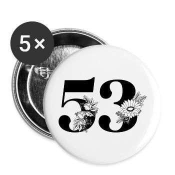 Number 53 Black Floral - 53rd Floral Birthday - Buttons large 2.2''/56 mm (5-pack) - white - Front