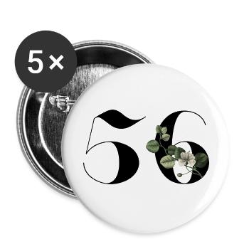 Number 56 Floral Green - 56th Floral Birthday - Buttons large 2.2''/56 mm (5-pack) - white - Front