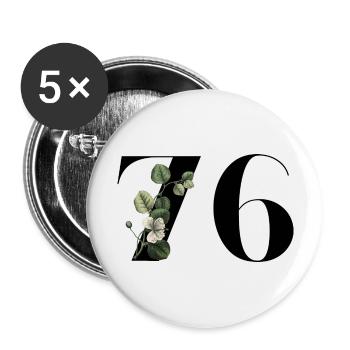 Nummer 76 Blumengrün - 76. Blumengeburtstag - Buttons groß 56 mm (5er Pack) - Weiß - Vorne