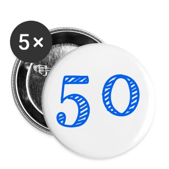 50. 50 ANS. 50e ANNIVERSAIRE. ANNIVERSAIRE 50 ANS. - Lot de 5 grands badges (56 mm) - blanc - Devant