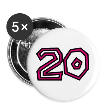 20. 20 ANS. 20e ANNIVERSAIRE. ANNIVERSAIRE 20 ANS. - Lot de 5 grands badges (56 mm) - blanc - Devant