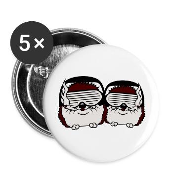 2 Süße DJ Igel Sonnenbrille Team Crew Party Musik - Buttons groß 56 mm (5er Pack) - Weiß - Vorne