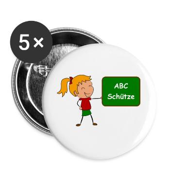 Einschulung ABC Schütze - Buttons groß 56 mm (5er Pack) - Weiß - Vorne