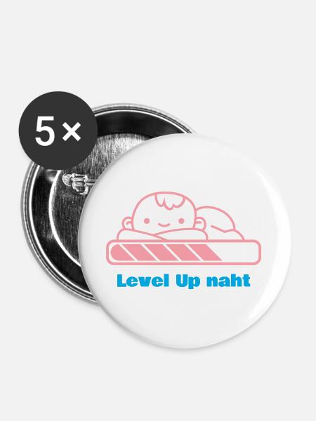 Level Up, Bald-Papa! - Buttons groß 56 mm (5er Pack) - Weiß