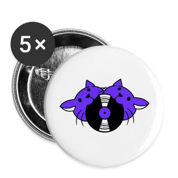 DJ 2 Katzen Team Freunde Crew Schallplatte im Mund - Buttons groß 56 mm (5er Pack) - Weiß - Vorne