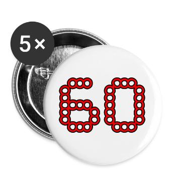 60. 60 ANS. 60e ANNIVERSAIRE. ANNIVERSAIRE 60 ANS. - Lot de 5 grands badges (56 mm) - blanc - Devant
