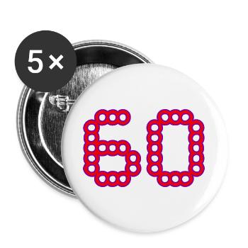 60. 60 ANS. 60e ANNIVERSAIRE. ANNIVERSAIRE 60 ANS. - Lot de 5 grands badges (56 mm) - blanc - Devant