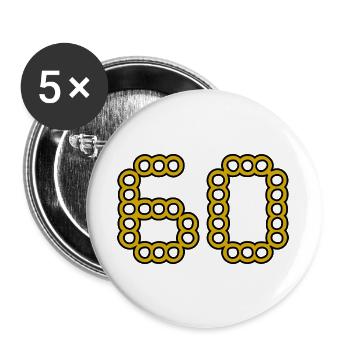 60. 60 ANS. 60e ANNIVERSAIRE. ANNIVERSAIRE 60 ANS. - Lot de 5 grands badges (56 mm) - blanc - Devant
