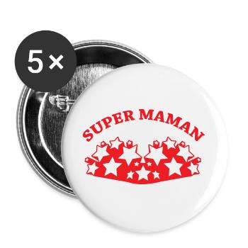 Super Maman - Fête des Mères - Lot de 5 grands badges (56 mm) - blanc - Devant