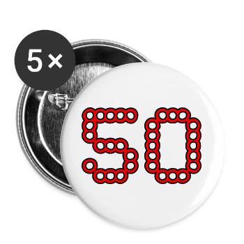 50. 50 ANS. 50e ANNIVERSAIRE. ANNIVERSAIRE 50 ANS. - Lot de 5 grands badges (56 mm) - blanc - Devant