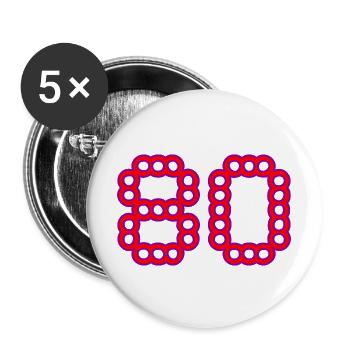 80. 80 JAHRE. 80-JÄHRIGES JUBILÄUM. 80-JÄHRIGES JUBILÄUM. - Buttons groß 56 mm (5er Pack) - Weiß - Vorne