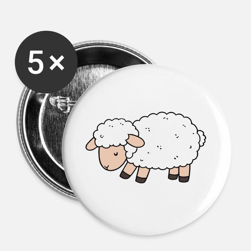 Mouton - Lot de 5 grands badges (56 mm) - blanc