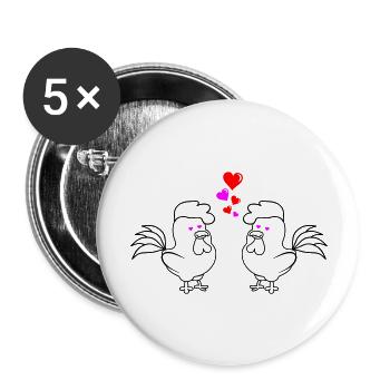 Chickens in love 02 - Buttons large 2.2''/56 mm (5-pack) - white - Front